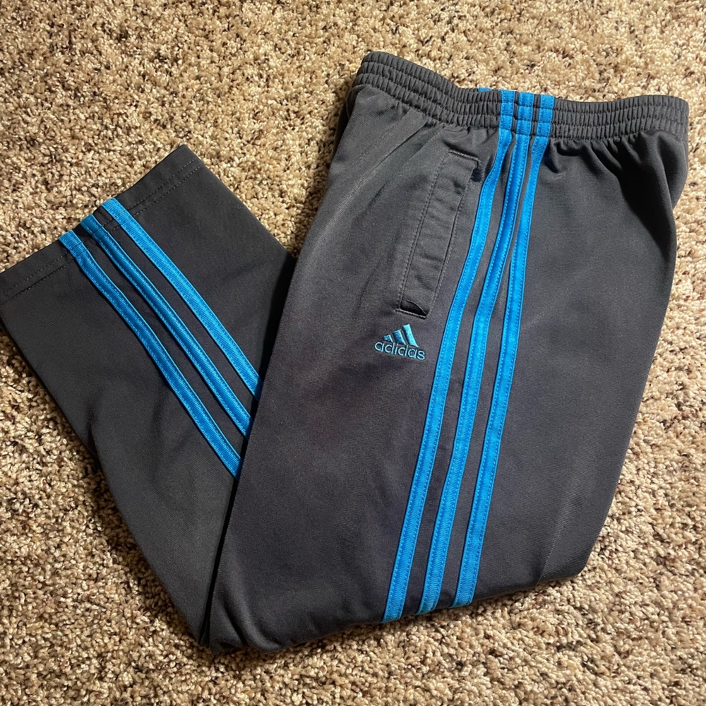 Adidas Kids Black Joggers with Blue Stripes